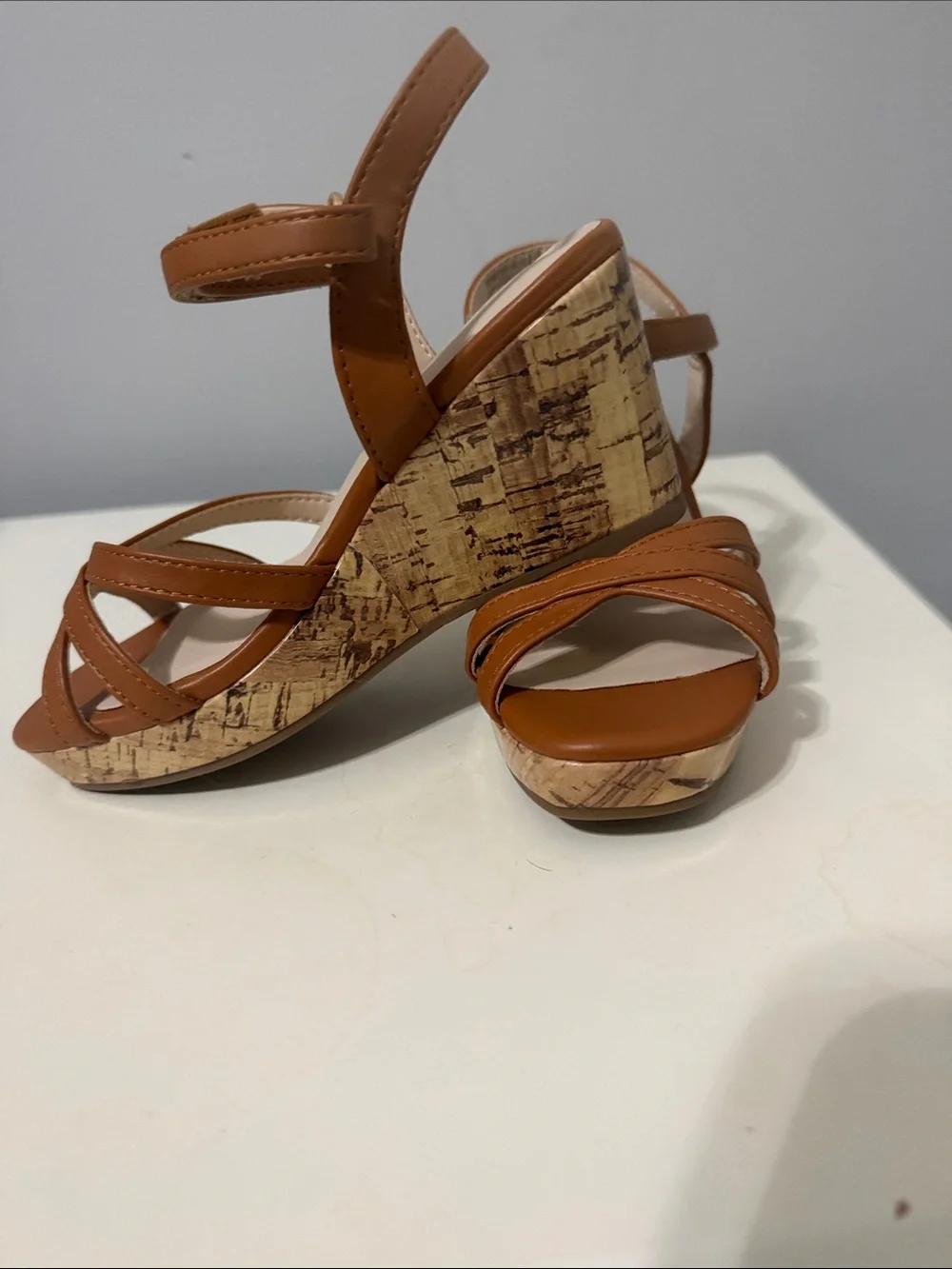 Dream Pairs Brown Strappy Cork Wedge Sandals- Size 1